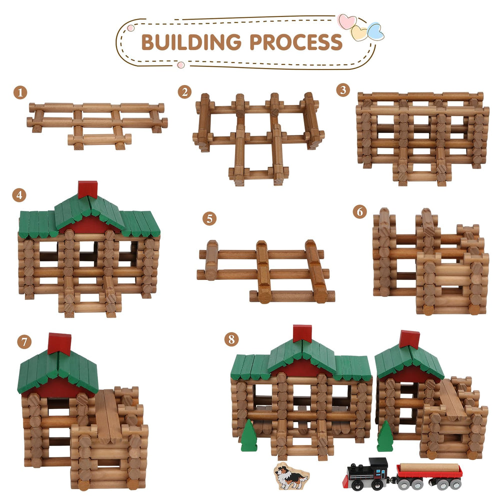 Wondertoys 208-pcs wooden log set dog figure enhances pretend play