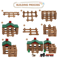 Wondertoys 208-pcs wooden log set dog figure enhances pretend play