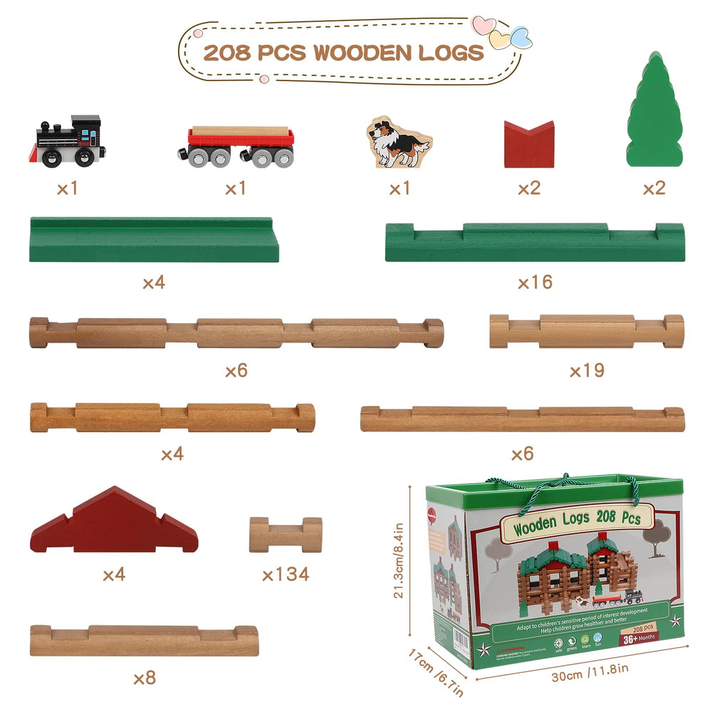 Wondertoys 208-pcs wooden log set doors create accessible cabin entrances
