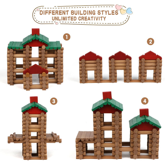 Wondertoys 208-pcs wooden log set train engine to encourage imaginative building