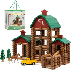 Wondertoys 330pcs wooden log cabin pieces for creative construction and imaginative play