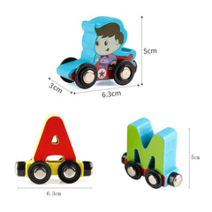 Wondertoys alphabet train set promotes fine motor skills and hand-eye coordination.