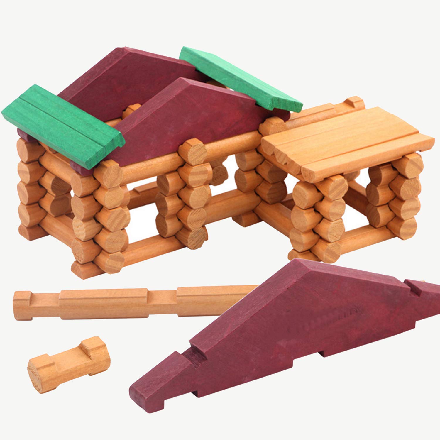Wondertoys log cabin storage box keeping parts organized after play.