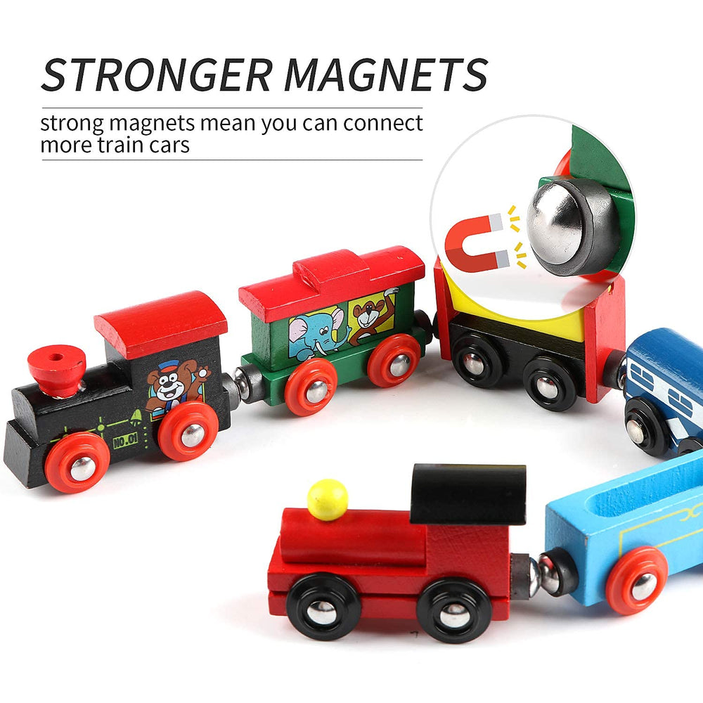 Wondertoys storage bag keeps wooden train pieces neatly organized for easy cleanup