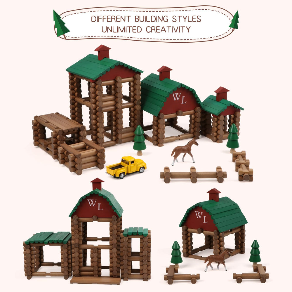 Wondertoys wooden log cabin carry case keeps everything organized and portable