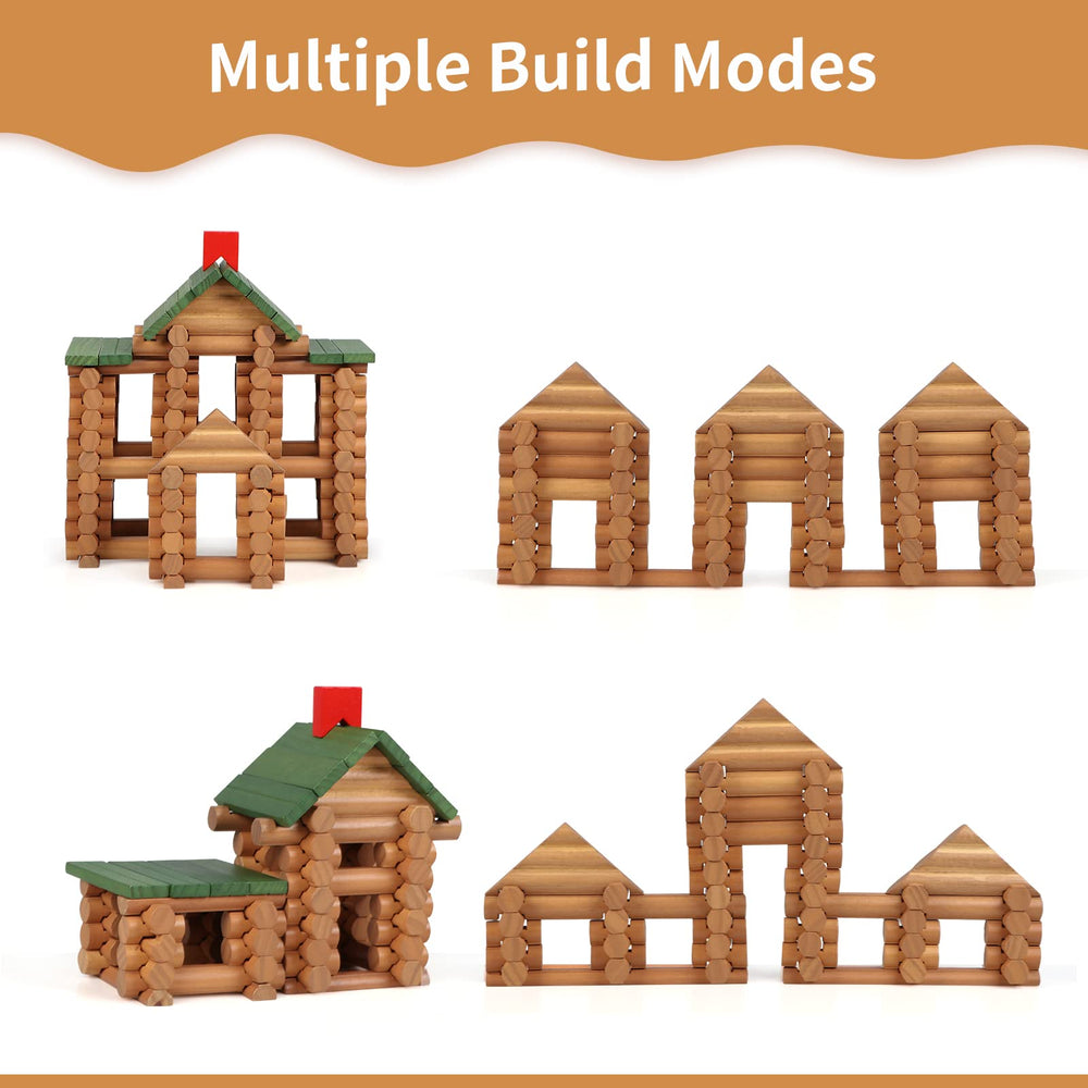 Wondertoys wooden logs storage box keeps pieces organized.
