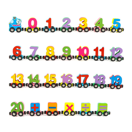 Wondertoys wooden magnetic number train head for intuitive coupling and play