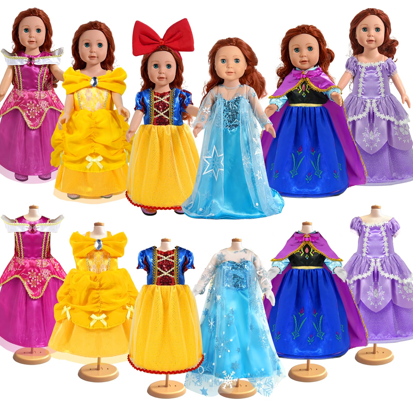 WONDOLL 18-inch princess dresses in vibrant colors for imaginative play