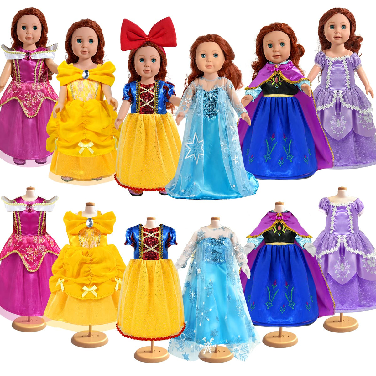 WONDOLL 18-inch princess dresses in vibrant colors for imaginative play