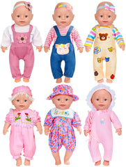 WONDOLL 6-set clothes for 14–16 inch dolls with cap, easy dressing.