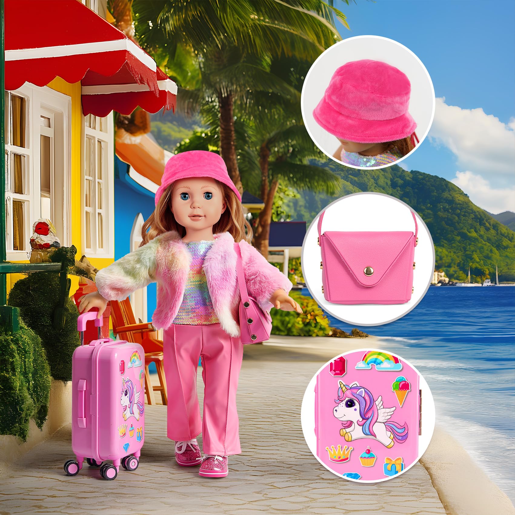 WONDOLL pink hat and accessories finish stylish travel outfits