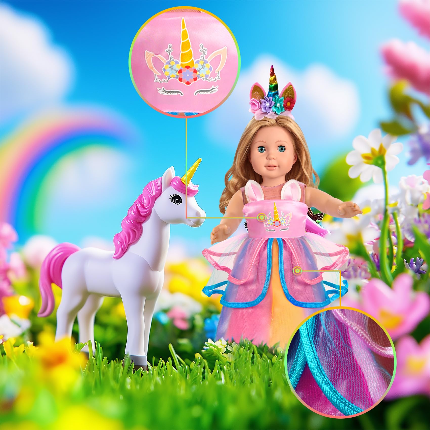 WONDOLL unicorn rainbow layered skirt brings fantasy flair to dress-up.