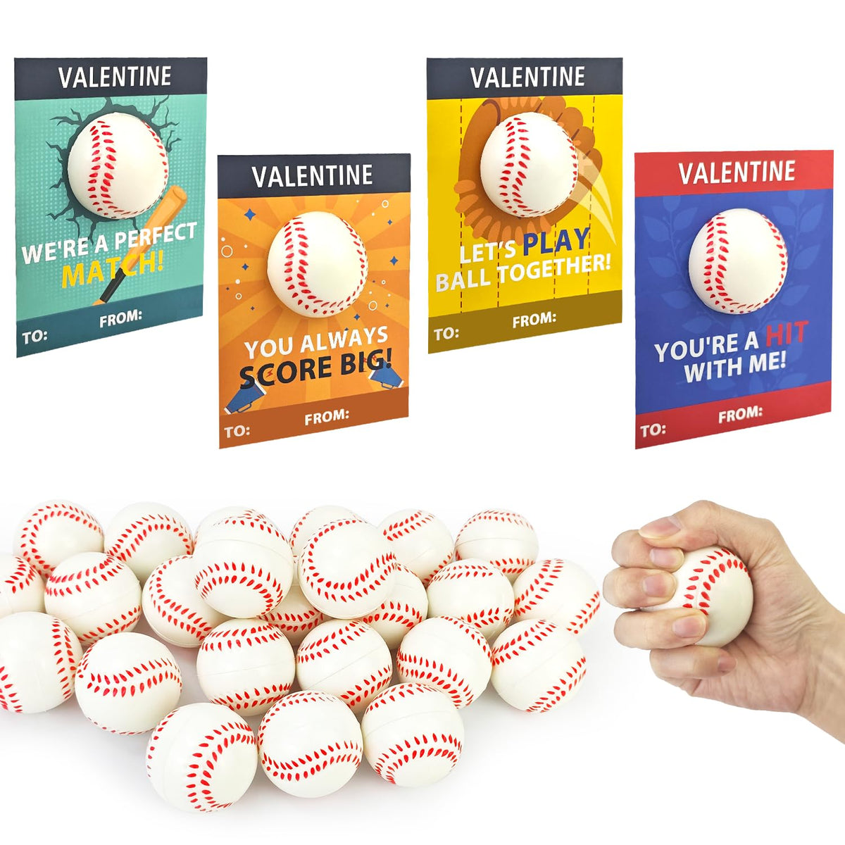 Wondrus baseball Valentine card set with mini foam balls for classroom exchanges.