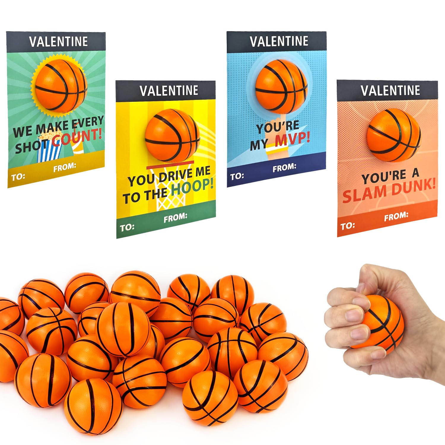 Wondrus basketball valentines cards 24-pack for classroom exchanges and kid-friendly gifts