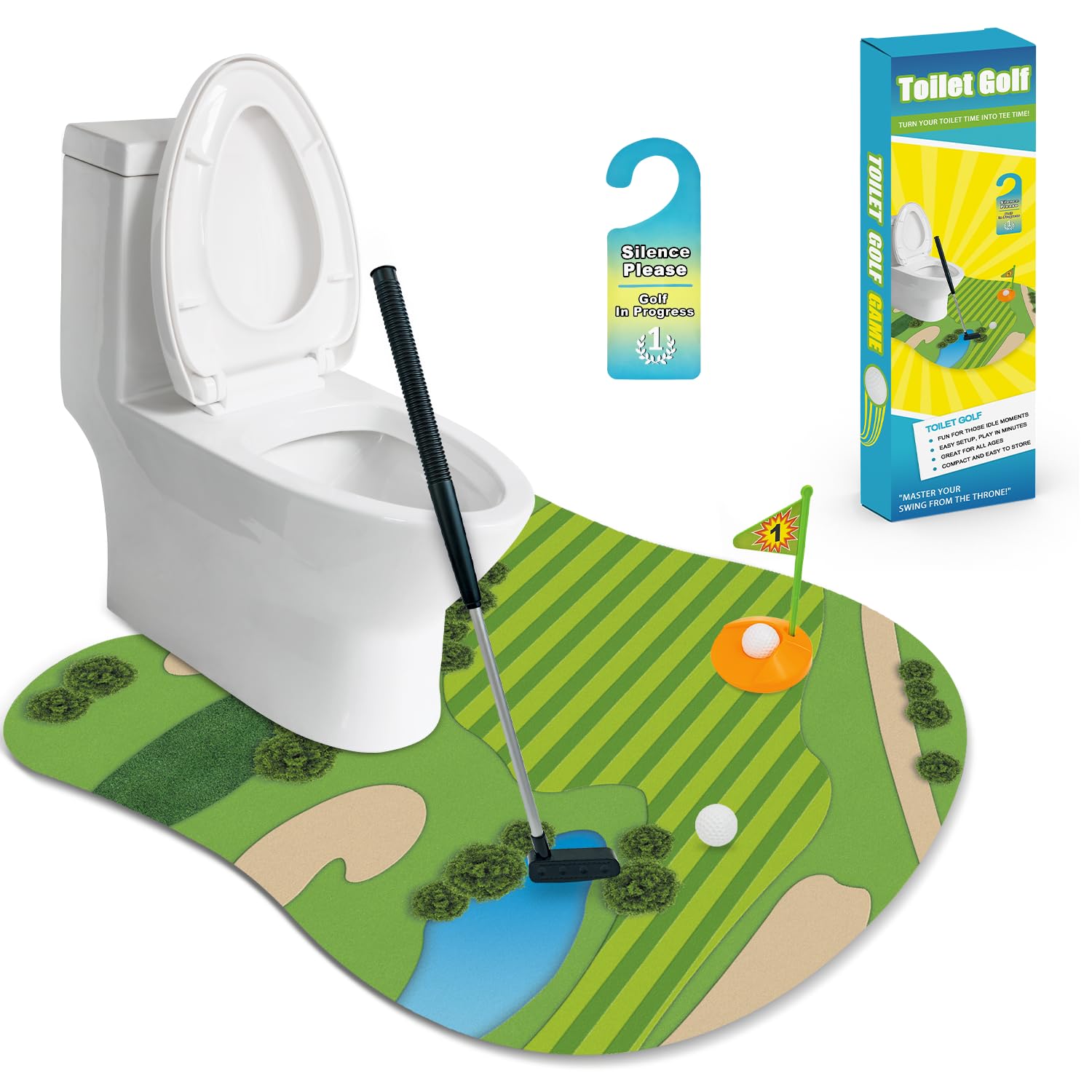 Wondrus Toilet Golf putter ready for quick bathroom practice and laughs.