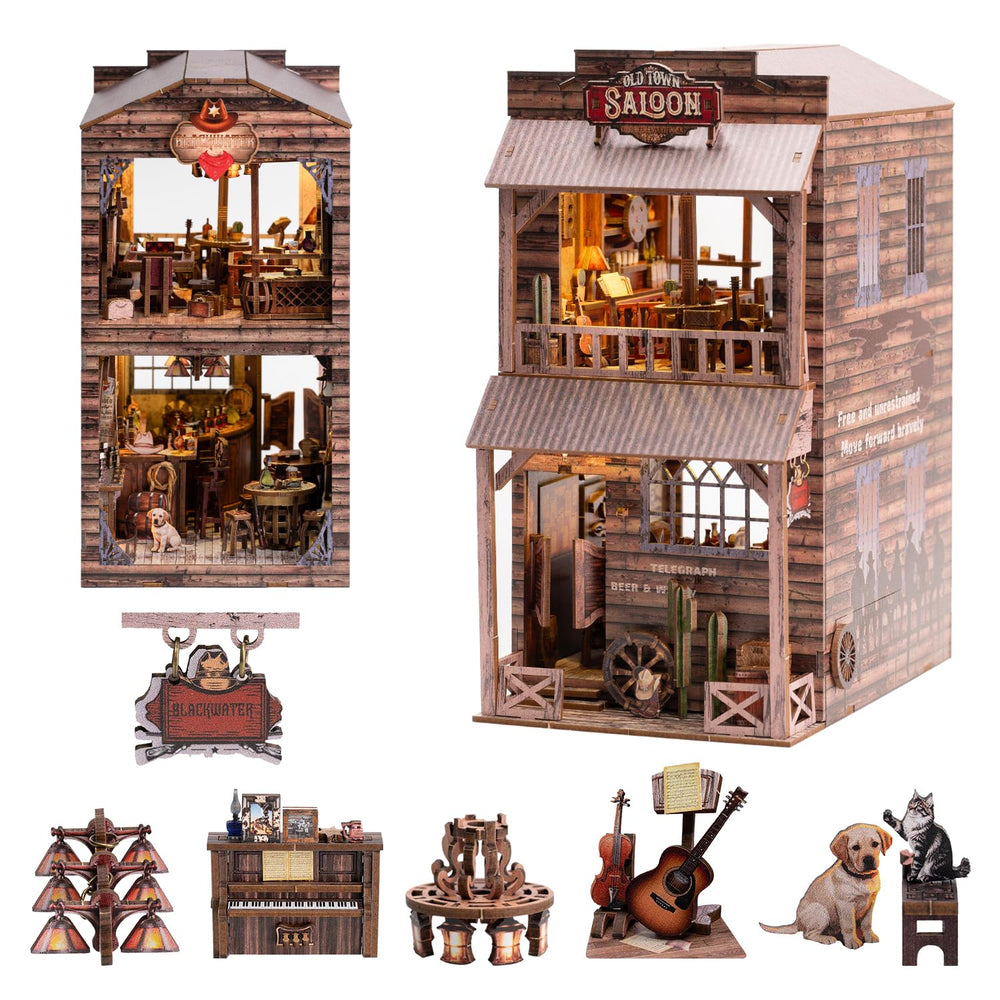 Wondyland Book Nook Old Town Saloon exterior with warm LED glow for cozy desk display