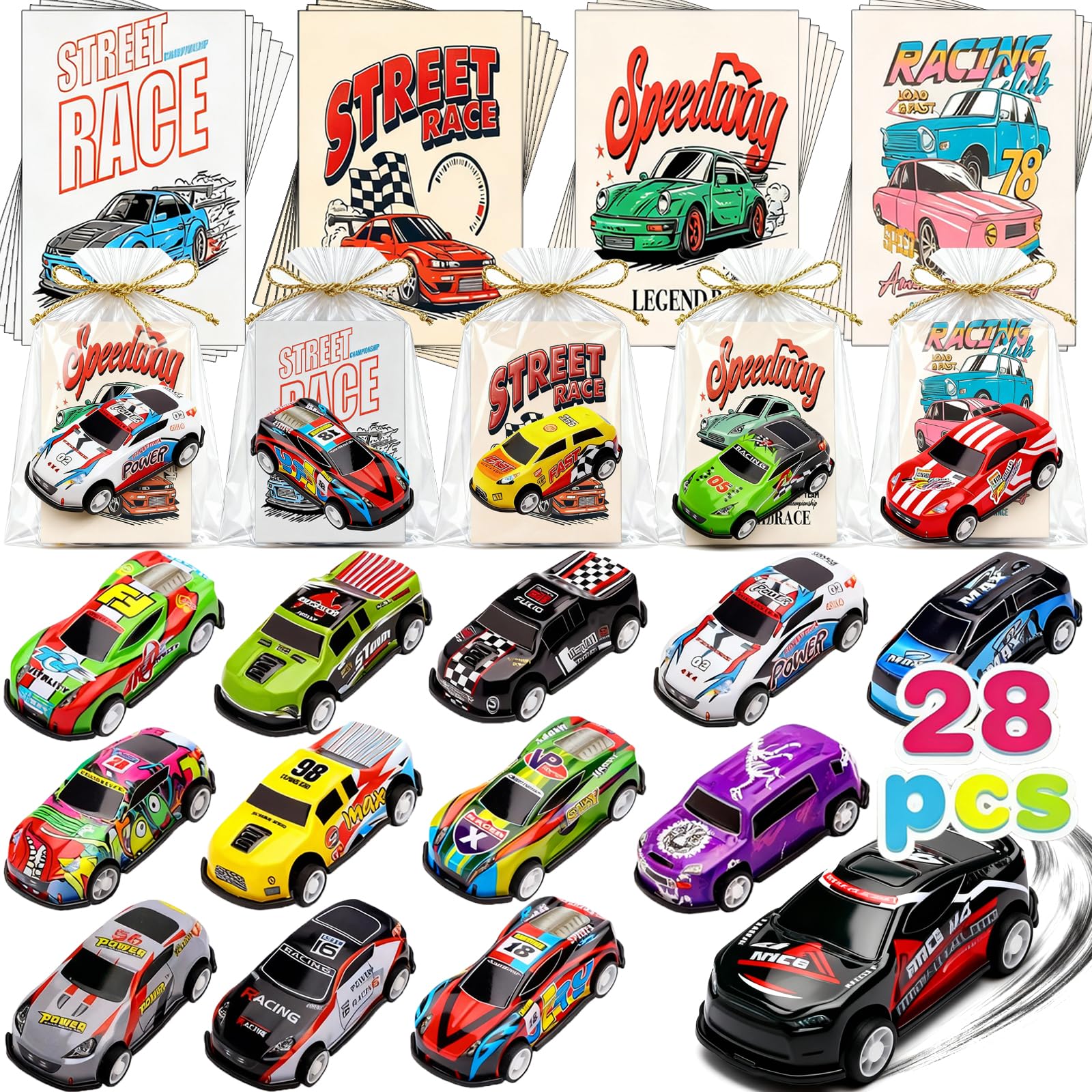 Wonfirang racing cars valentines cards pack for classroom gift exchanges.
