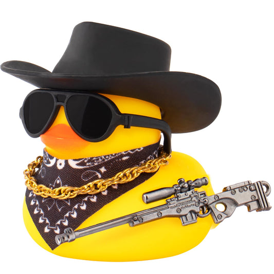 Wonuu black cool rubber duck car ornament with cowboy hat and sunglasses for stylish driving