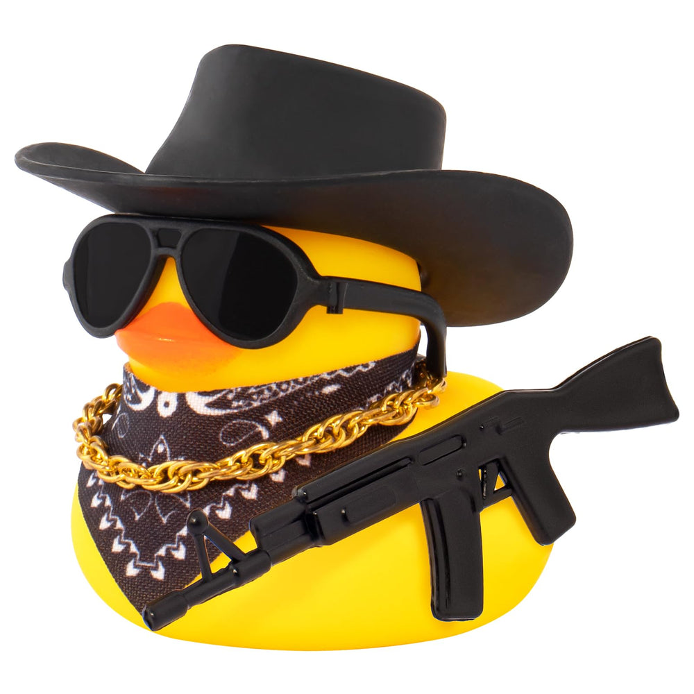 wonuu rubber duck car ornament with cowboy hat on dashboard for playful style