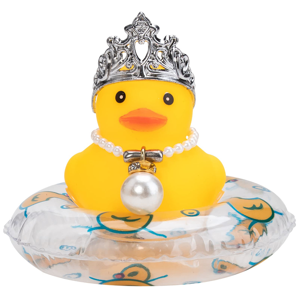 Wonuu car duck with mini crown and necklace adds playful dashboard charm