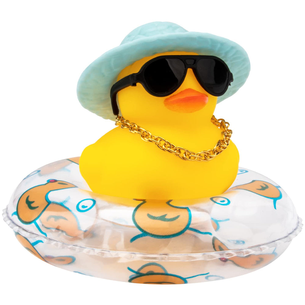 Wonuu car duck with hat and sunglasses adds playful dash decor.