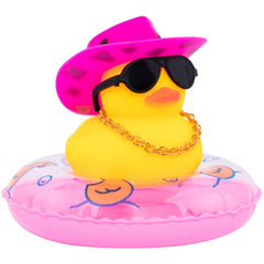 Wonuu car duck with yellow hat and sunglasses adds playful dash decor.