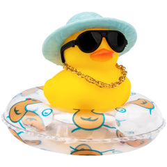 Wonuu car duck with hat and sunglasses adds playful dash decor.