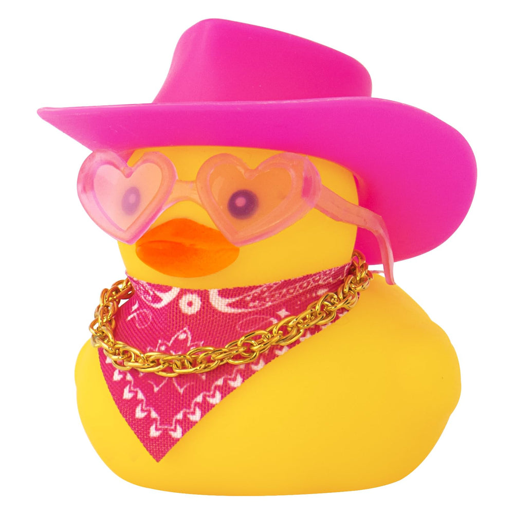 Wonuu car rubber cowboy duck with yellow hat and pink sunglasses for dashboard decoration