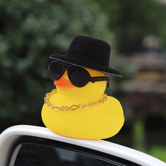 Wonuu duck wearing sun hat creates charming dashboard decor.