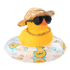 Wonuu car rubber duck with straw hat and sunglasses adds playful dashboard charm.
