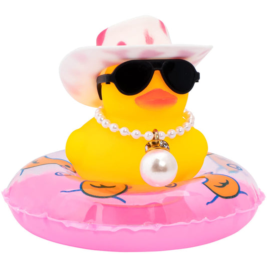wonuu car rubber duck with yellow hat and sunglasses for playful dashboard decoration