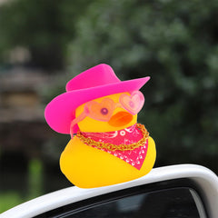 Wonuu yellow duck wearing necklace and pink sunglasses adds playful desk flair