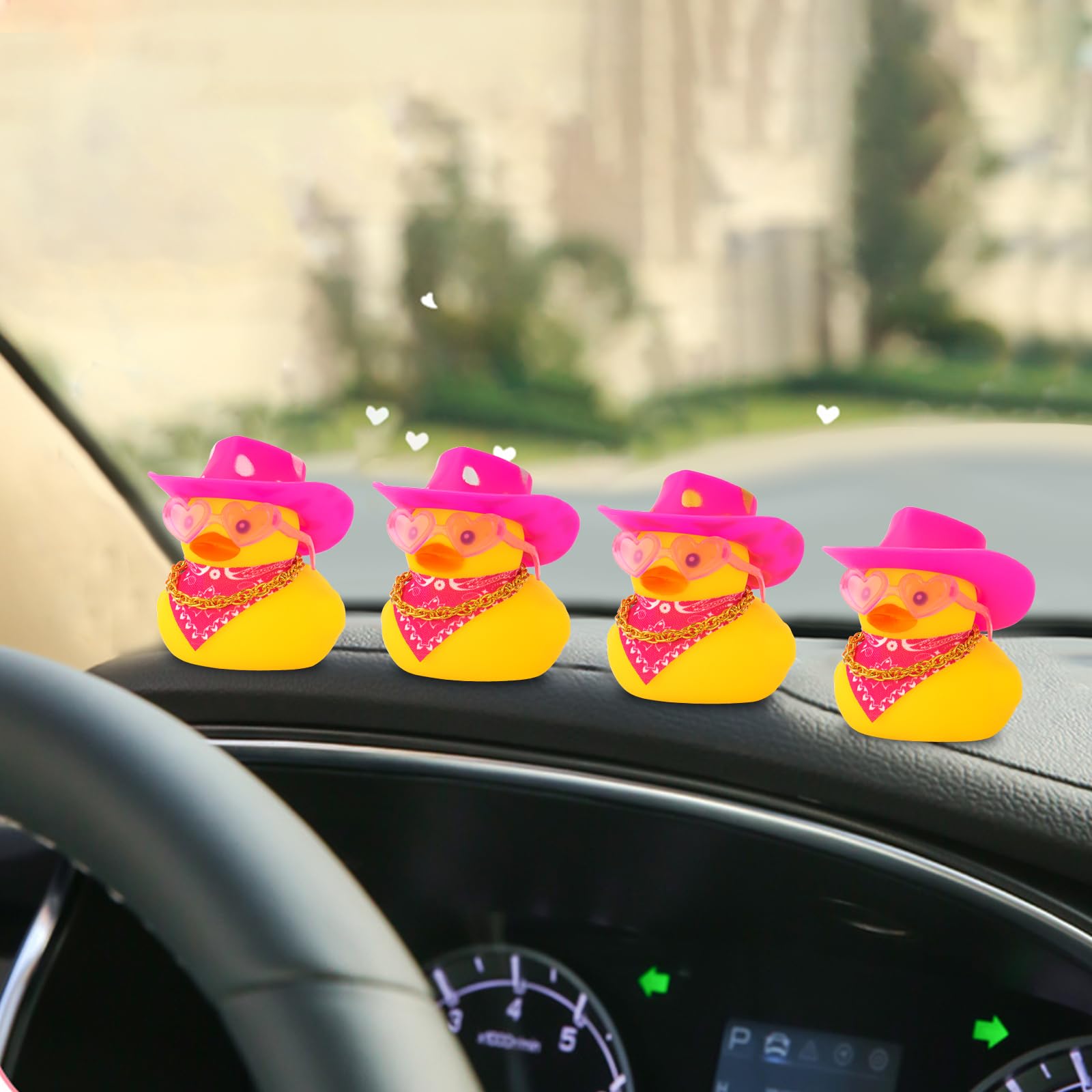 Wonuu yellow duck dashboard ornament with cowboy hat for cheerful vibes