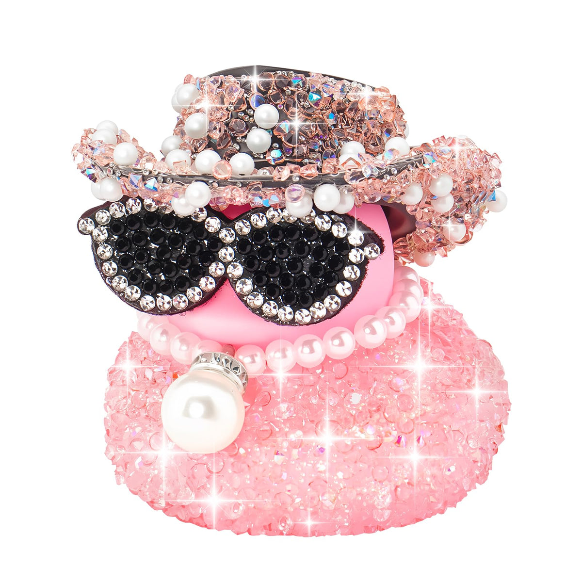 Wonuu Pink Diamond rubber duck with cowboy hat for dash decor and cheerful drives.