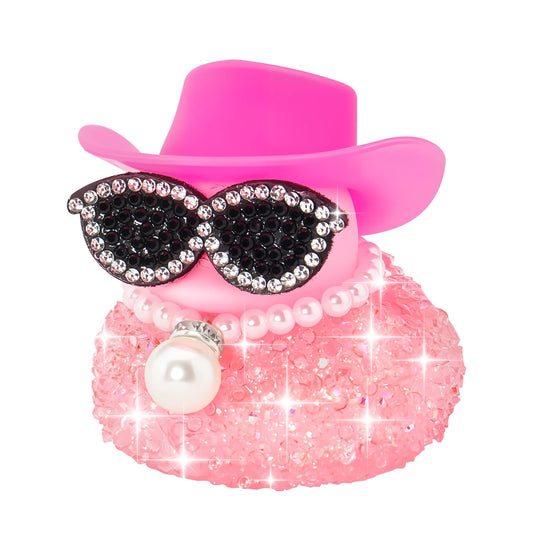 Wonuu Pink Diamond Rubber Duck with cowboy hat decorates the car dashboard stylishly