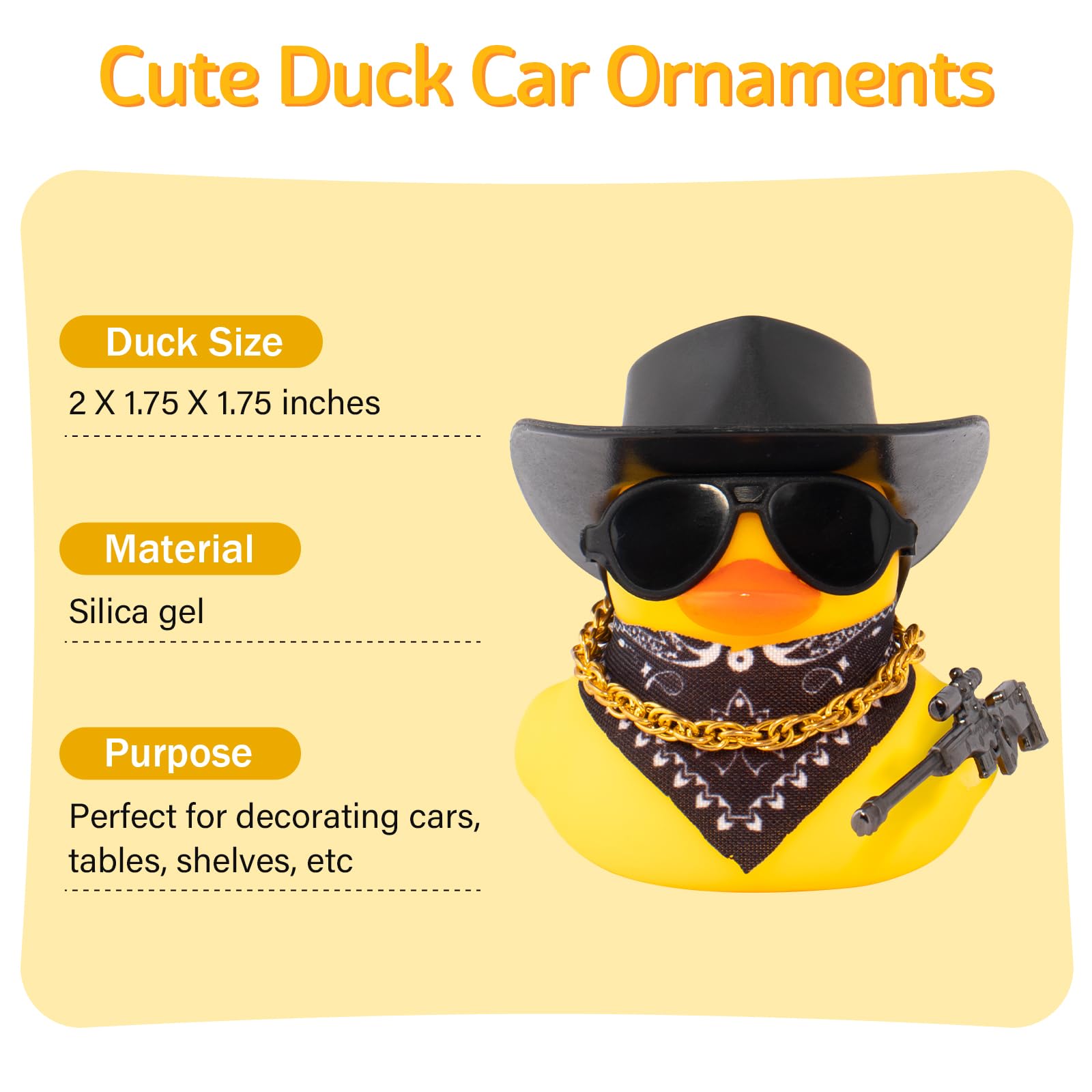 Wonuu rubber duck car accessory featuring a bandana for desk and dashboard use