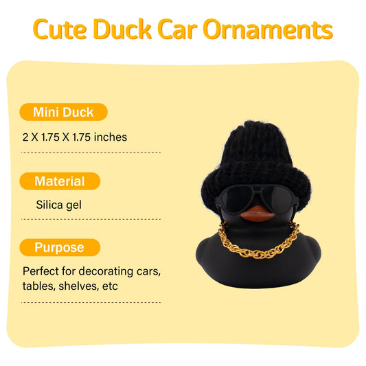 Wonuu rubber duck ornament with sunglasses and necklace for chic car decor