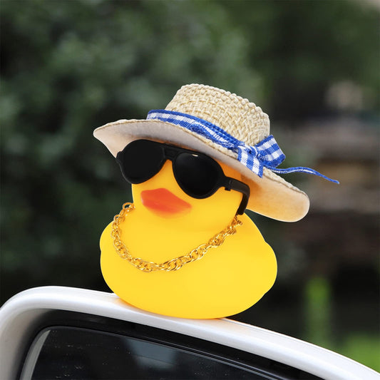 wonuu yellow rubber duck dash decoration with sun hat and sunglasses for cute car flair