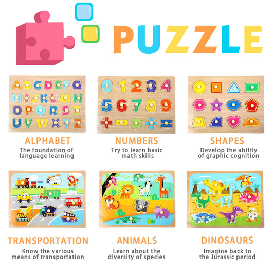 Wood City Alphabet Puzzle with letters fosters early literacy through hands-on play.