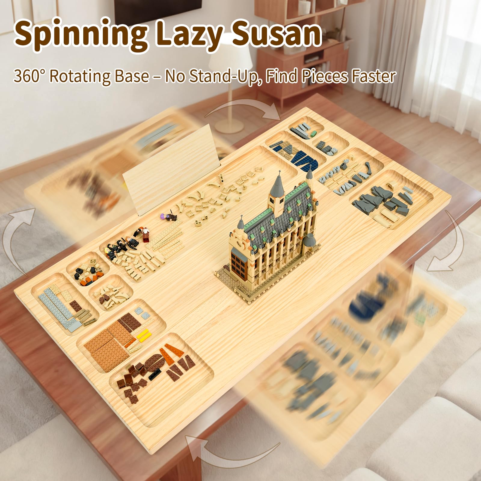 Wood City Baseplate Table Lazy Susan rotation enables inclusive group-building
