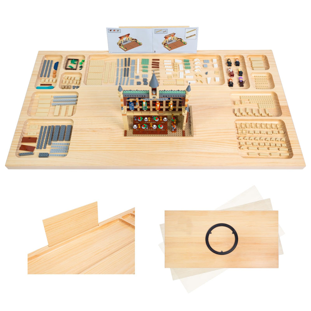 WOOD CITY Building Baseplate Table with Lazy Susan showing smooth rotation for easy play