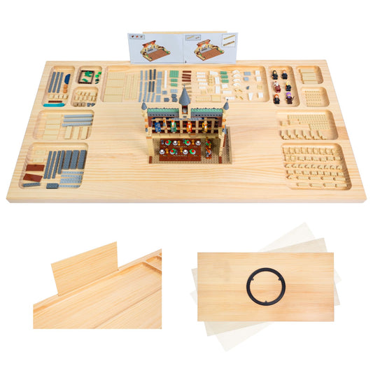 WOOD CITY Building Baseplate Table with Lazy Susan showing smooth rotation for easy play