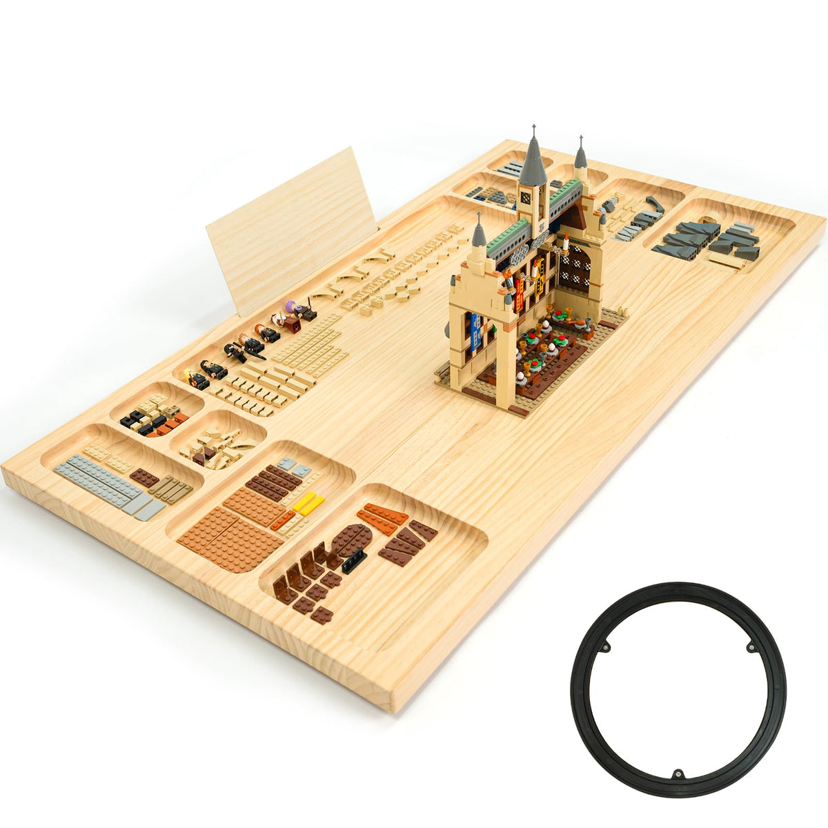 Wood City Building Baseplate Table with trays keeps LEGO pieces organized during play