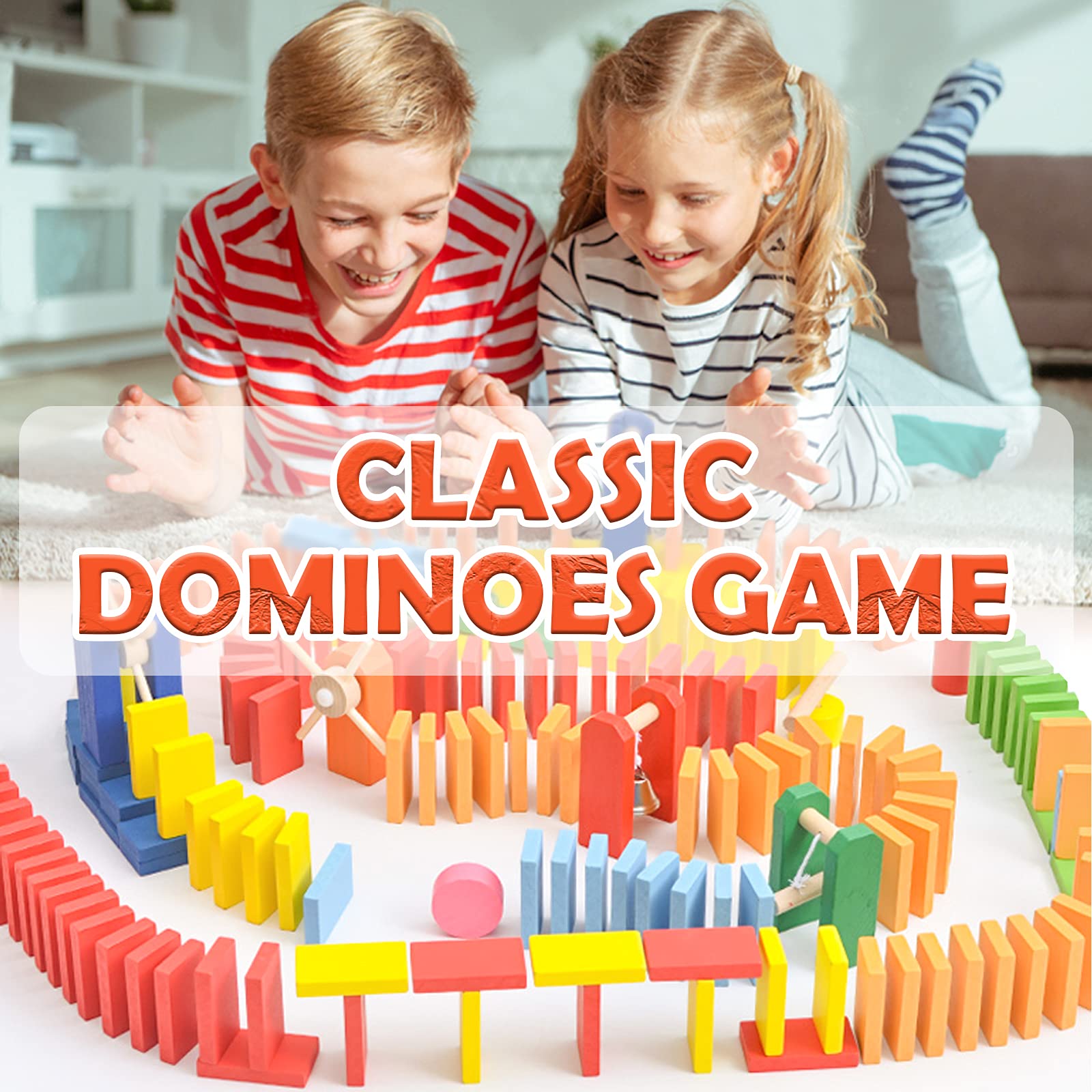 WOOD CITY family-friendly domino scene encouraging collaborative building and storytelling