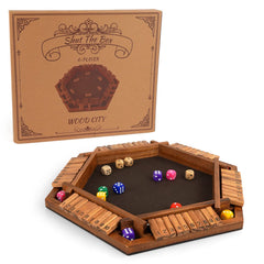 WOOD CITY Shut The Box board with felt surface for quiet, focused play.