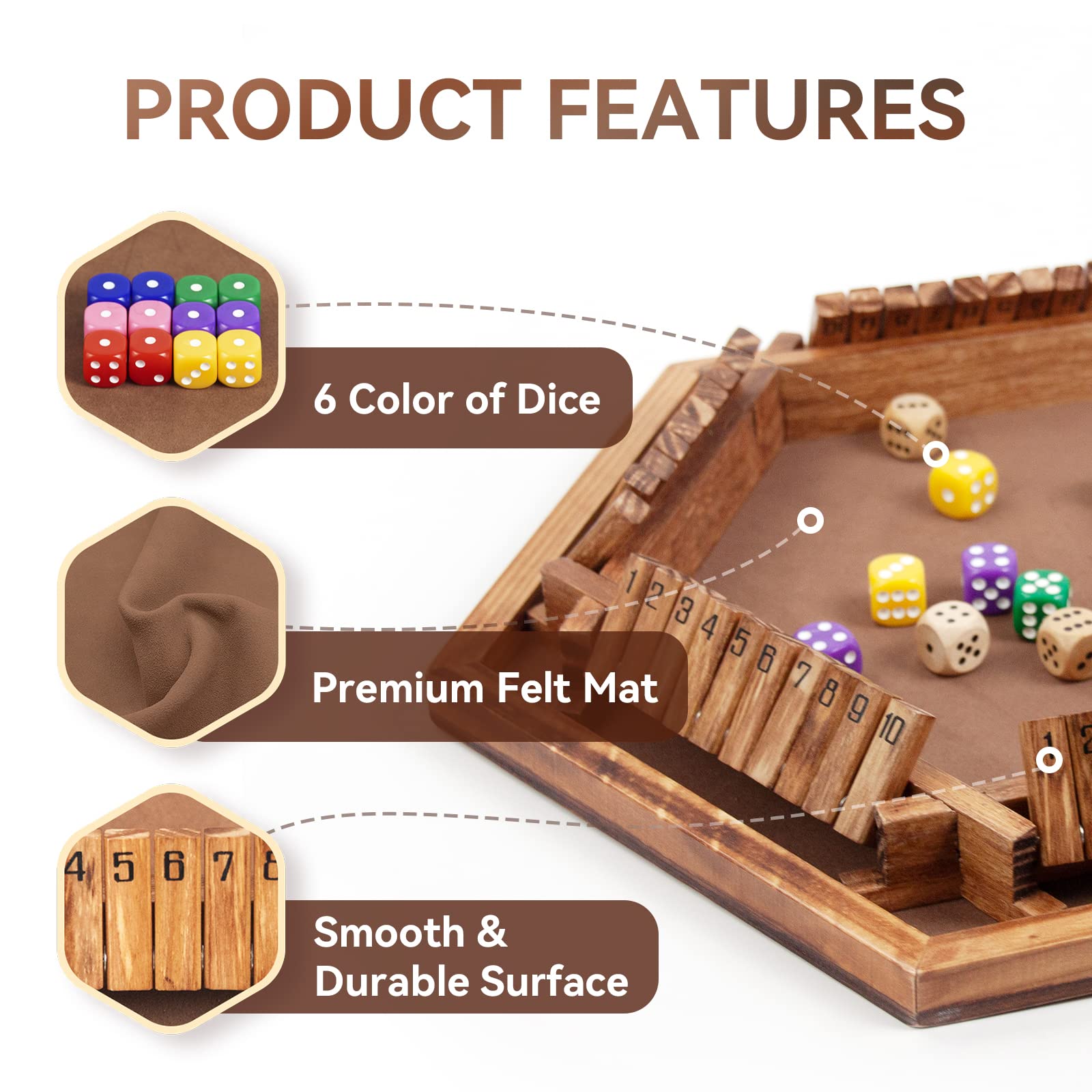 WOOD CITY Shut The Box felt surface close-up highlighting durability.