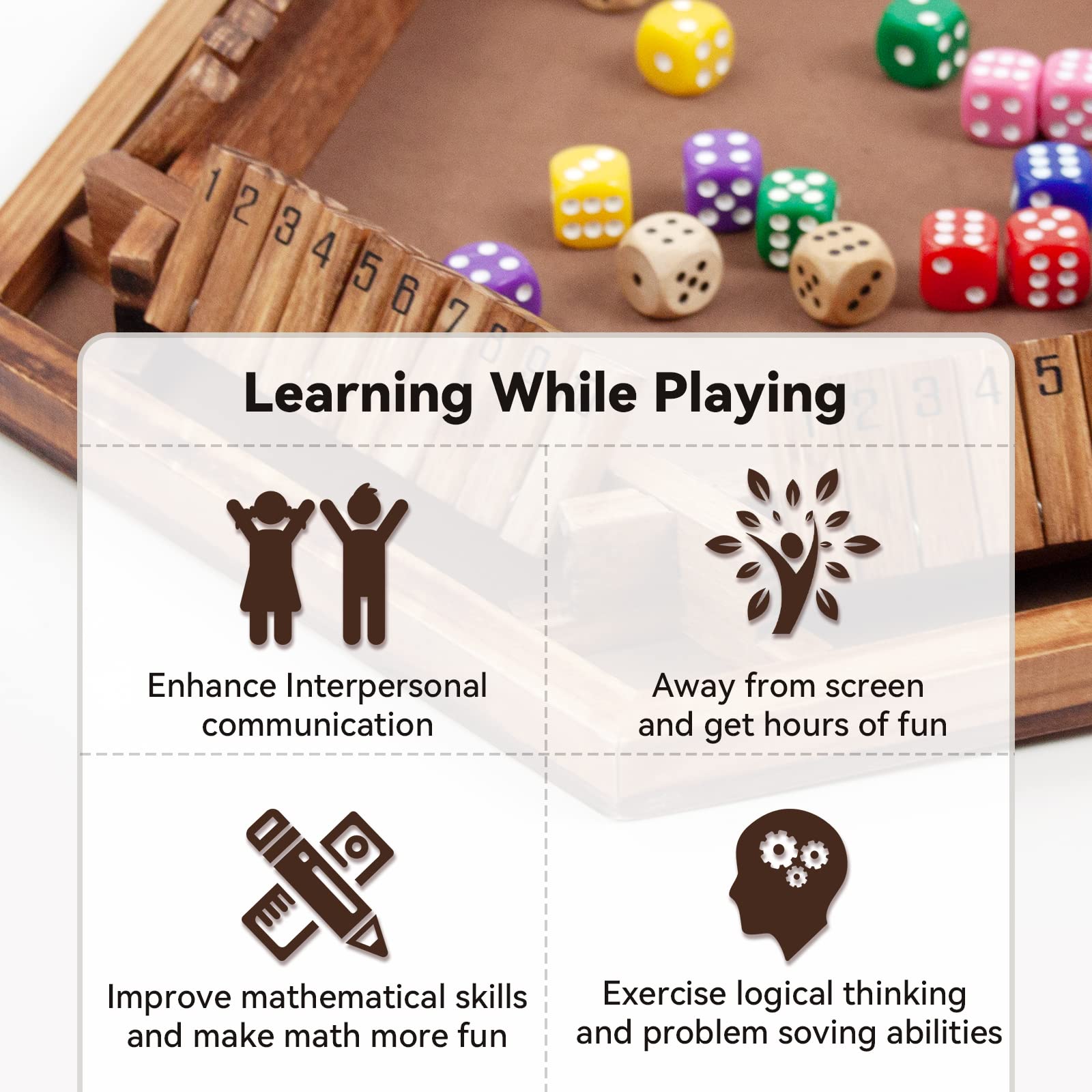 WOOD CITY Shut The Box portable game for travel and parties.