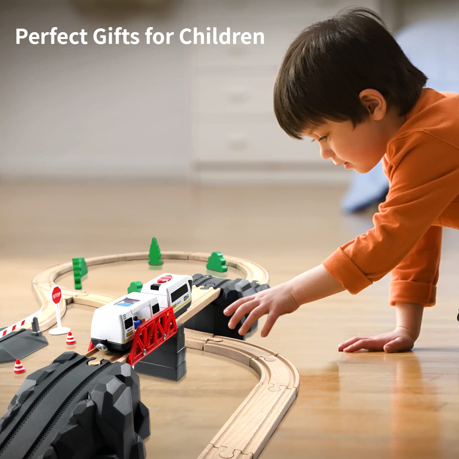 WOOD CITY train car on track with compatible wooden sets