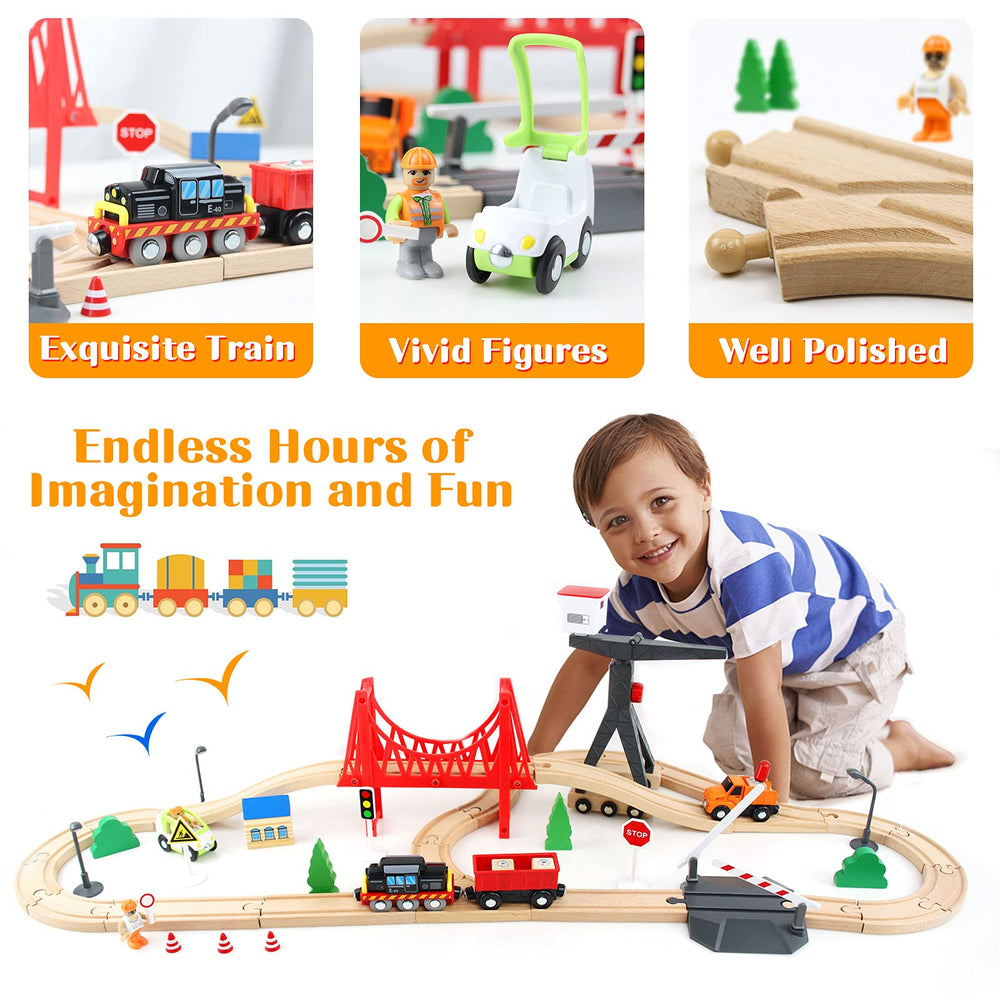 WOOD CITY wooden train set suspension bridge for realistic crossings