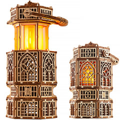 Wood Trick Antique Lantern assembly view highlights interlocking wooden pieces for focused building